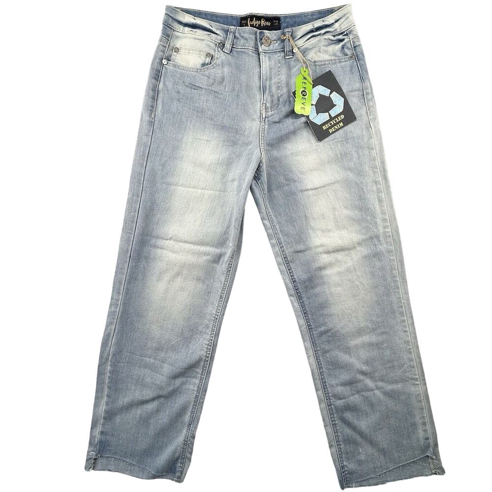 NEW Indigo Rein Jeans Straight Leg High Rise Women 5 (30x25) Raw Hem Above Ankle